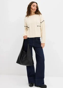 bonprix Pullover & Strickjacken|Strickmode^Grobstrick-Pullover mit Zopfmuster kieselbeige