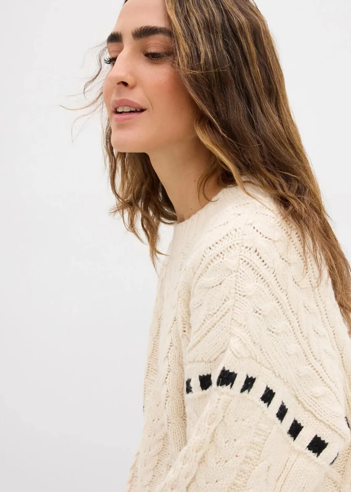 bonprix Pullover & Strickjacken|Strickmode^Grobstrick-Pullover mit Zopfmuster kieselbeige