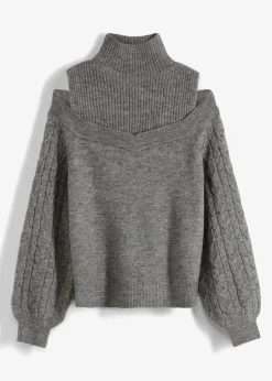 bonprix Bekleidung·Umstandsmode|Bekleidung·Jeans^Grobstrick-Pullover schulterfrei grau meliert