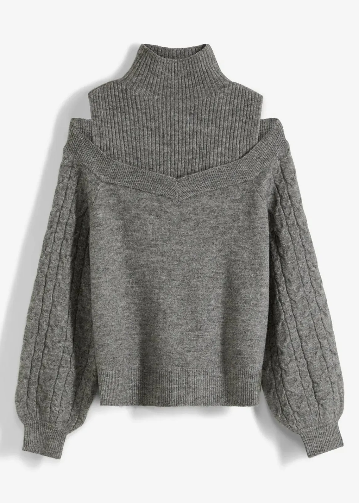 bonprix Bekleidung·Umstandsmode|Bekleidung·Jeans^Grobstrick-Pullover schulterfrei grau meliert