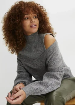 bonprix Bekleidung·Umstandsmode|Bekleidung·Jeans^Grobstrick-Pullover schulterfrei grau meliert