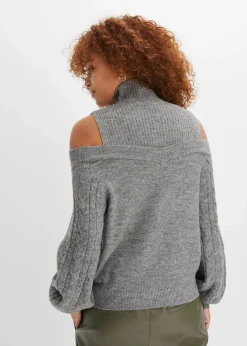 bonprix Bekleidung·Umstandsmode|Bekleidung·Jeans^Grobstrick-Pullover schulterfrei grau meliert
