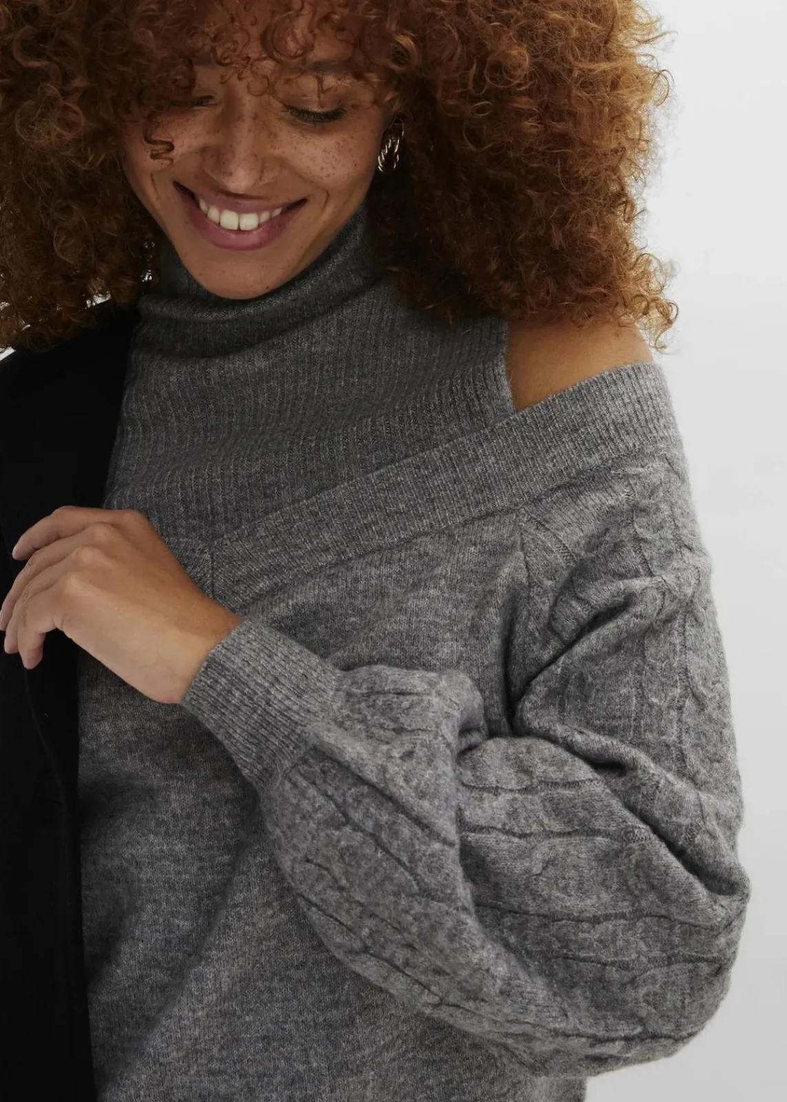 bonprix Bekleidung·Umstandsmode|Bekleidung·Jeans^Grobstrick-Pullover schulterfrei grau meliert