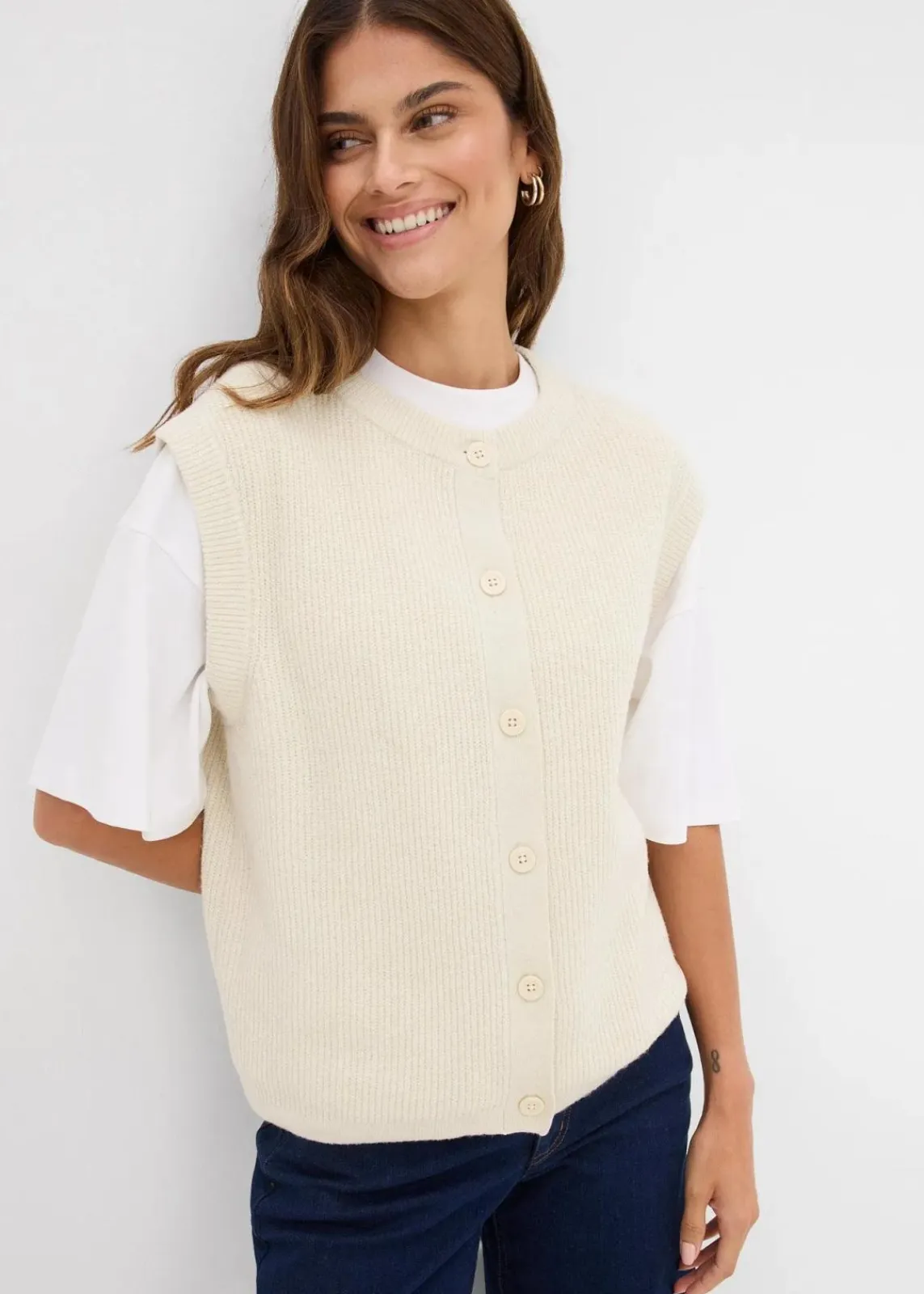 bonprix Bekleidung·Röcke|Bekleidung·Jeans^Grobstrick-Pullunder natur