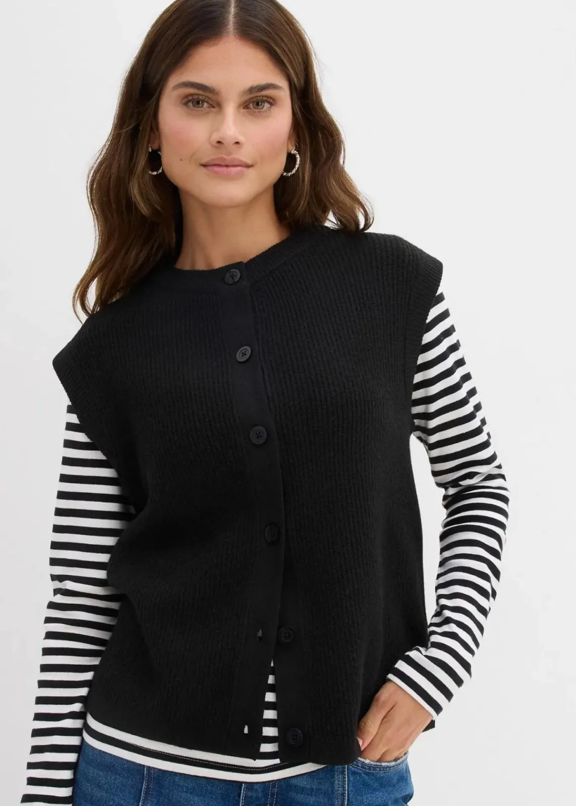 bonprix Bekleidung·Umstandsmode|Pullover & Strickjacken^Grobstrick-Pullunder schwarz