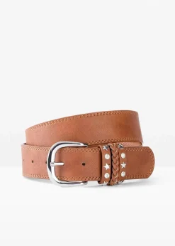 bonprix Gürtel|Schuhe & Accessoires In Spezialgrößen·Gürtel^Gürtel mit Nietendetail cognac/silberfarben