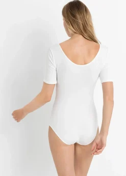bonprix Bodies|Baumwollunterwäsche^Halbarm Body mit Baumwolle weiß