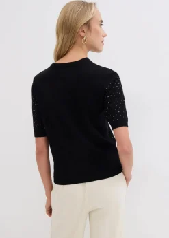 bonprix Bekleidung·Umstandsmode|Strickmode^Halbarm Feinstrickpullover mit Glitzersteinchen schwarz