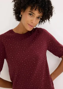 bonprix Bekleidung·Umstandsmode|Strickmode^Halbarm Feinstrickpullover mit Glitzersteinchen ahornrot