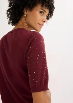 bonprix Bekleidung·Umstandsmode|Strickmode^Halbarm Feinstrickpullover mit Glitzersteinchen ahornrot
