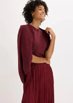 bonprix Bekleidung·Umstandsmode|Strickmode^Halbarm Feinstrickpullover mit Glitzersteinchen ahornrot