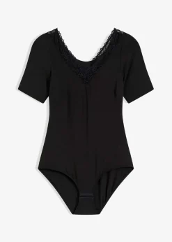 bonprix Bodies|Wäsche·Bodies^Halbarm-Body aus Modal mit Spitze schwarz