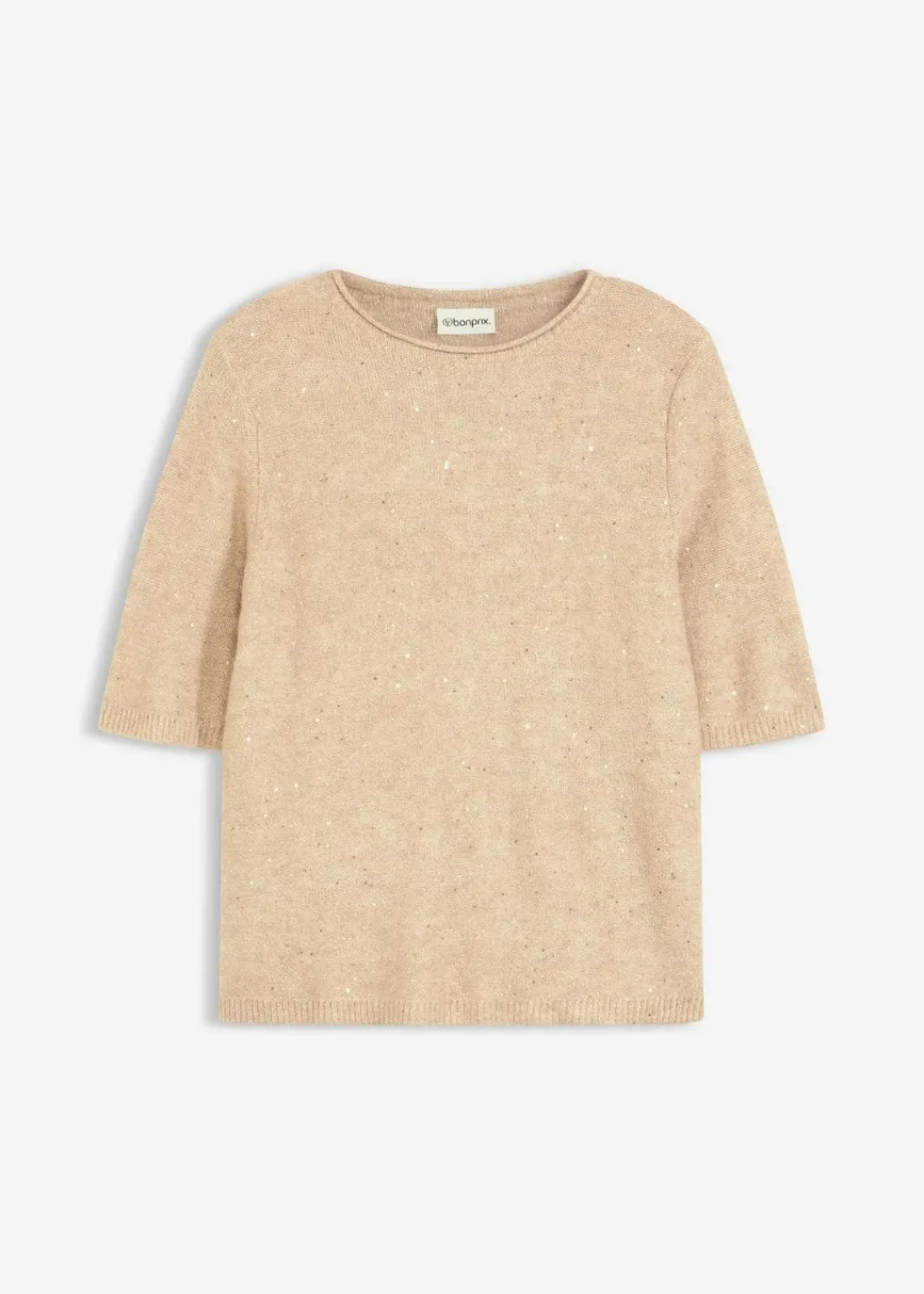 bonprix Strickmode|Pullover & Strickjacken^Halbarmpullover mit Pailletten und Glanzgarn latte macchiato/metallic gold