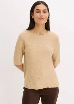 bonprix Strickmode|Pullover & Strickjacken^Halbarmpullover mit Pailletten und Glanzgarn latte macchiato/metallic gold