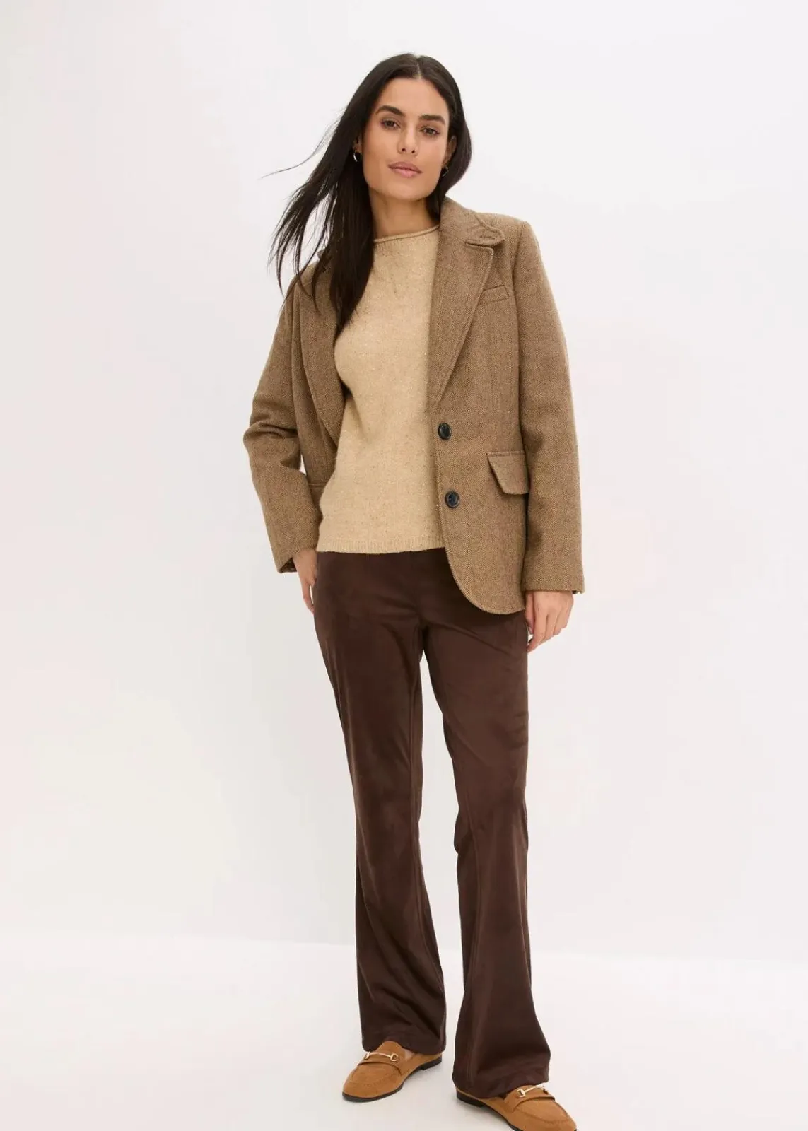 bonprix Strickmode|Pullover & Strickjacken^Halbarmpullover mit Pailletten und Glanzgarn latte macchiato/metallic gold