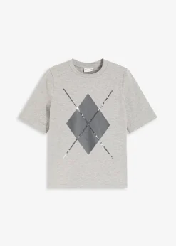 bonprix Shirts & Tops^Halbarmshirt mit Pailetten und Druck hellgrau meliert