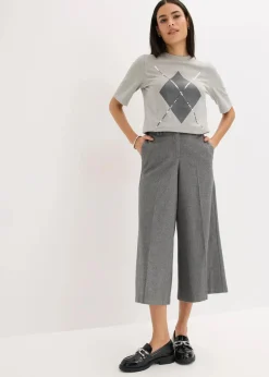 bonprix Shirts & Tops^Halbarmshirt mit Pailetten und Druck hellgrau meliert