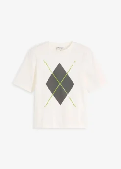 bonprix Shirts & Tops^Halbarmshirt mit Pailetten und Druck wollweiß