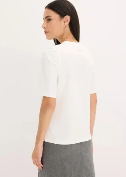 bonprix Shirts & Tops^Halbarmshirt mit Pailetten und Druck wollweiß