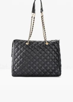 bonprix Taschen^Handtasche mit dekorativer Steppung schwarz/goldfarben
