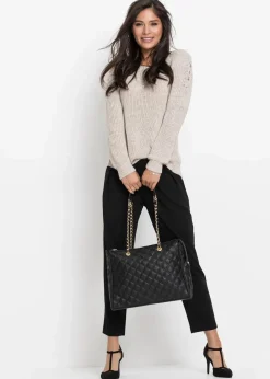 bonprix Taschen^Handtasche mit dekorativer Steppung schwarz/goldfarben
