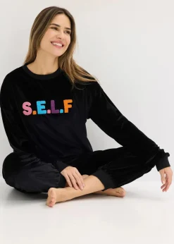 bonprix Wäsche·Homewear|Wäsche·Nachtwäsche^Hausanzug aus Samt schwarz