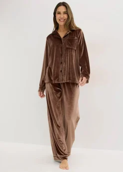 bonprix Wäsche·Homewear|Wäsche·Nachtwäsche^Hausanzug aus Samt maronenbraun