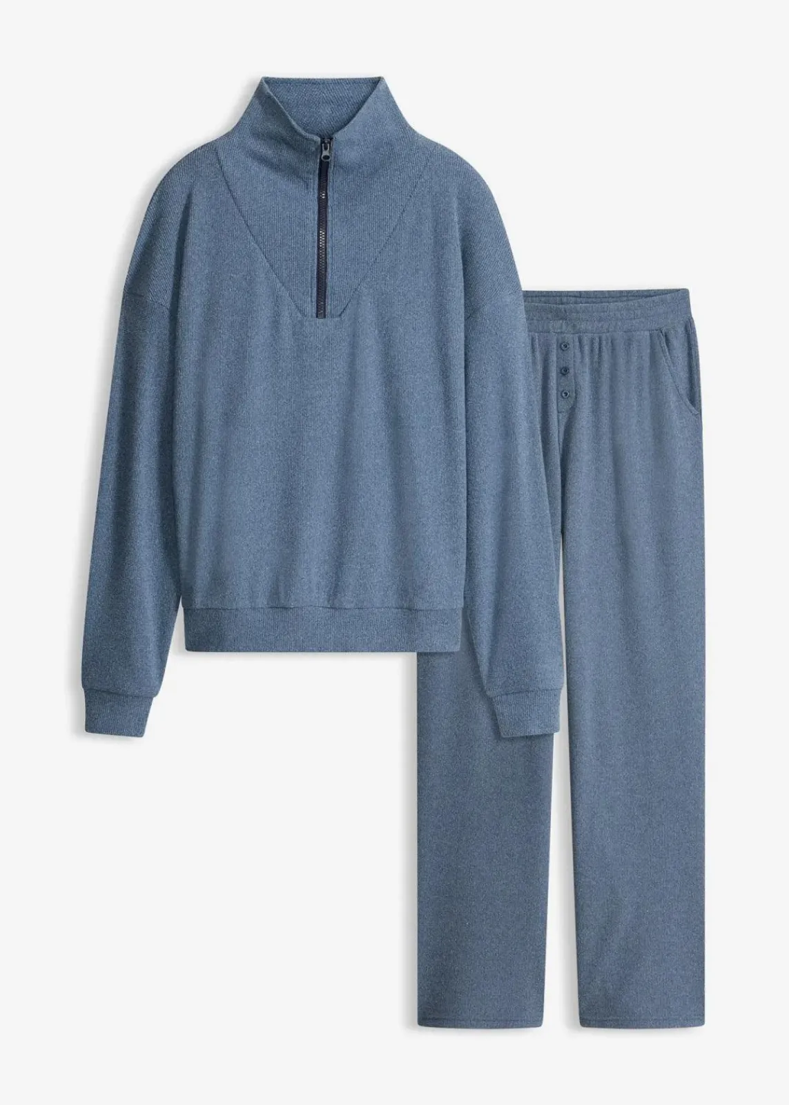 bonprix Wäsche·Homewear|Wäsche·Nachtwäsche^Hausanzug aus softem Waffeljersey dunkelblau meliert