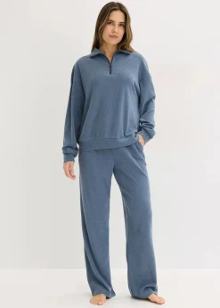 bonprix Wäsche·Homewear|Wäsche·Nachtwäsche^Hausanzug aus softem Waffeljersey dunkelblau meliert