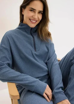 bonprix Wäsche·Homewear|Wäsche·Nachtwäsche^Hausanzug aus softem Waffeljersey dunkelblau meliert
