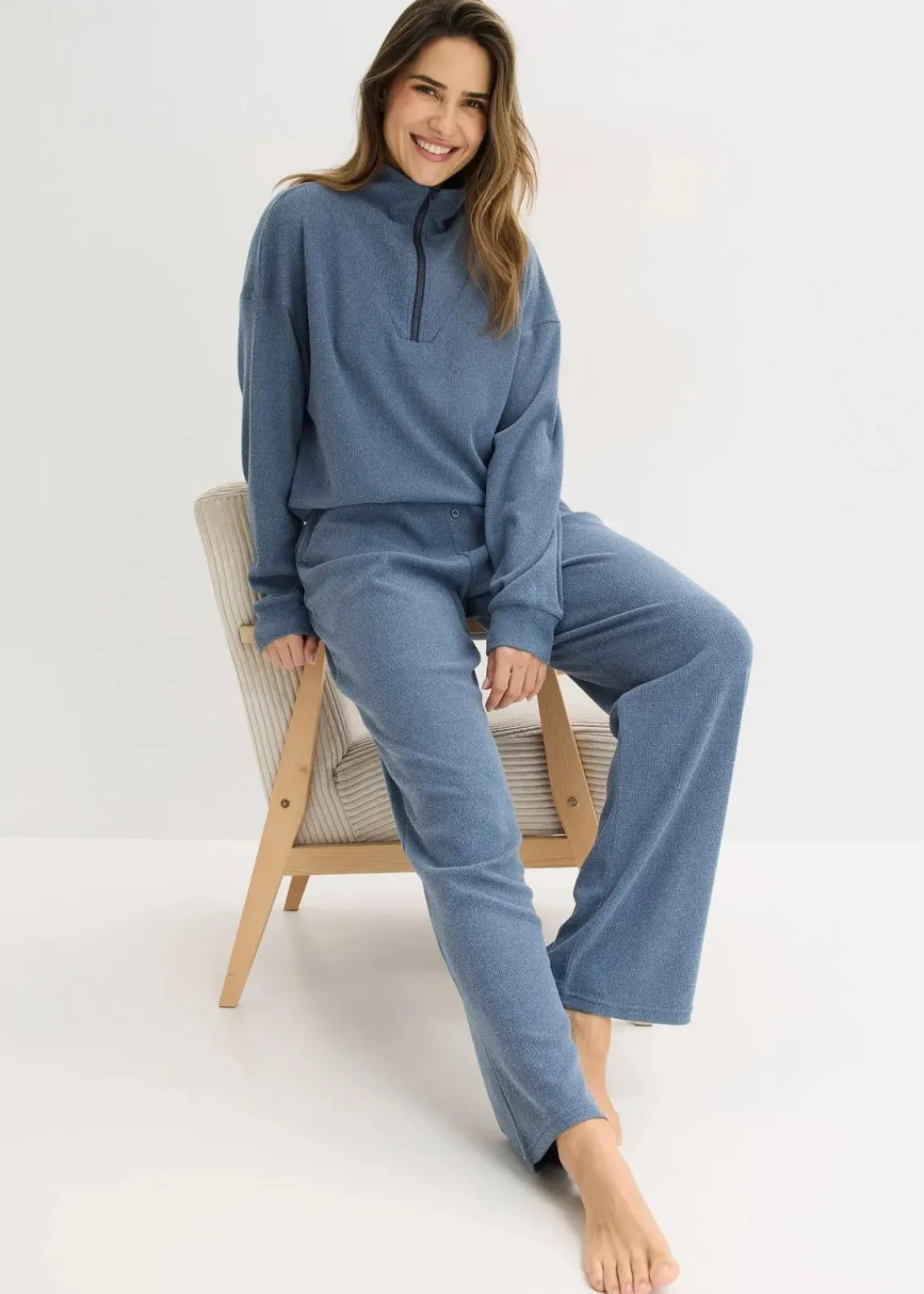 bonprix Wäsche·Homewear|Wäsche·Nachtwäsche^Hausanzug aus softem Waffeljersey dunkelblau meliert