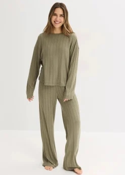 bonprix Wäsche·Homewear|Wäsche·Nachtwäsche^Hausanzug aus weicher Rippe oliv