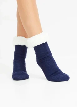 bonprix Nachhaltigere Materialien|Socken & Strumpfhosen^Haussocken mit Teddyfutter mit recyceltem Polyester (2er Pack) dunkellila + mitternachtsblau​