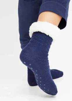 bonprix Nachhaltigere Materialien|Socken & Strumpfhosen^Haussocken mit Teddyfutter mit recyceltem Polyester (2er Pack) dunkellila + mitternachtsblau​
