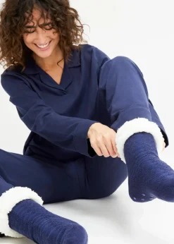 bonprix Nachhaltigere Materialien|Socken & Strumpfhosen^Haussocken mit Teddyfutter mit recyceltem Polyester (2er Pack) dunkellila + mitternachtsblau​
