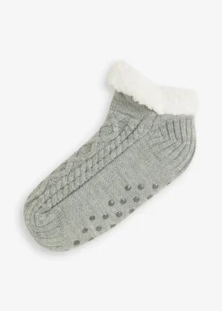 bonprix Homewear|Socken & Strumpfhosen^Hausssocken mit Zopfmuster, Teddyfutter und Antirutschsohle hellgrau meliert