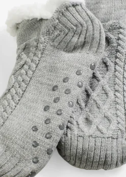 bonprix Homewear|Socken & Strumpfhosen^Hausssocken mit Zopfmuster, Teddyfutter und Antirutschsohle hellgrau meliert