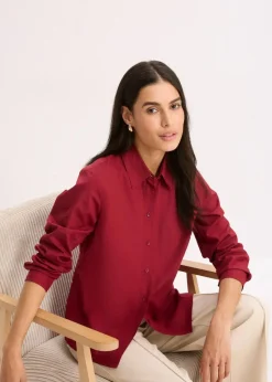 bonprix Blusen & Tuniken|Bekleidung·Jacken & Mäntel^Hemdbluse pflaumenrot
