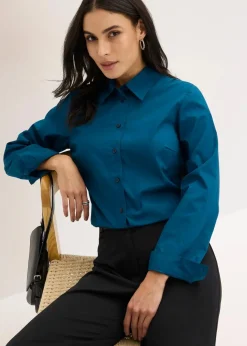 bonprix Bekleidung·Jacken & Mäntel|Blusen & Tuniken^Hemdbluse blaupetrol
