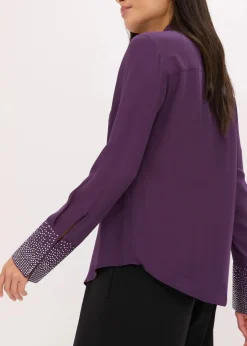 bonprix Bekleidung·Jacken & Mäntel|Blusen & Tuniken^Hemdbluse mit Glitzersteinchen dunkellila