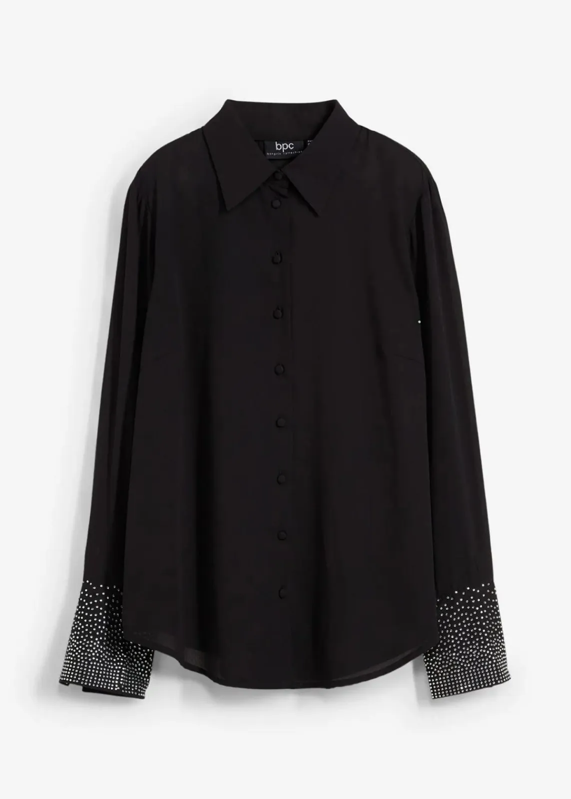 bonprix Blusen & Tuniken|Bekleidung·Jacken & Mäntel^Hemdbluse mit Glitzersteinchen schwarz