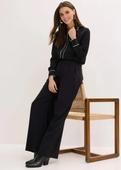 bonprix Bekleidung·Jacken & Mäntel|Blusen & Tuniken^Hemdbluse aus fließendem Satin schwarz/wollweiß