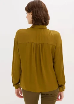 bonprix Blusen & Tuniken|Bekleidung·Jacken & Mäntel^Hemdbluse aus fließendem Satin mistelgrün