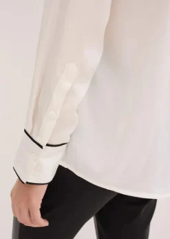 bonprix Blusen & Tuniken|Bekleidung·Jacken & Mäntel^Hemdbluse aus fließendem Satin wollweiß/schwarz