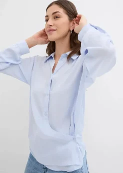 bonprix Bekleidung·Jacken & Mäntel|Blusen & Tuniken^Hemdbluse aus fließendem Satin zartblau