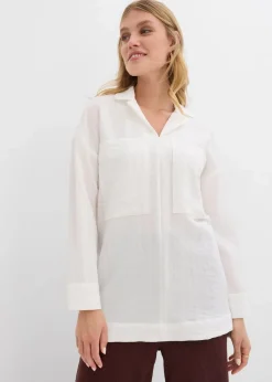 bonprix Blusen & Tuniken^Hemdbluse aus fließendem Viskose-Mix wollweiß