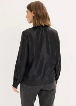 bonprix Bekleidung·Jacken & Mäntel|Blusen & Tuniken^Hemdbluse aus glänzendem Satin schwarz metallic