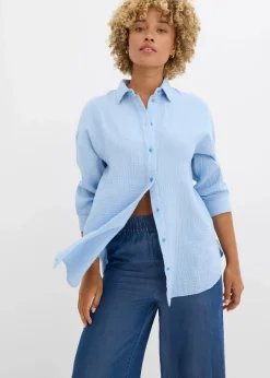 bonprix Blusen & Tuniken^Hemdbluse aus Musselin hellblau