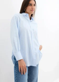 bonprix Bekleidung·Jacken & Mäntel|Blusen & Tuniken^Hemdbluse aus reiner Baumwolle hellblau/weiß gestreift