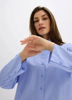 bonprix Bekleidung·Jacken & Mäntel|Blusen & Tuniken^Hemdbluse aus reiner Baumwolle perlblau